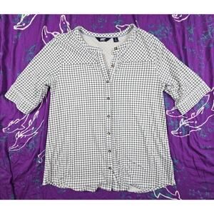 Lands End Womans Black White Plaid Button Front Top Cotton Modal Short Sleeve S